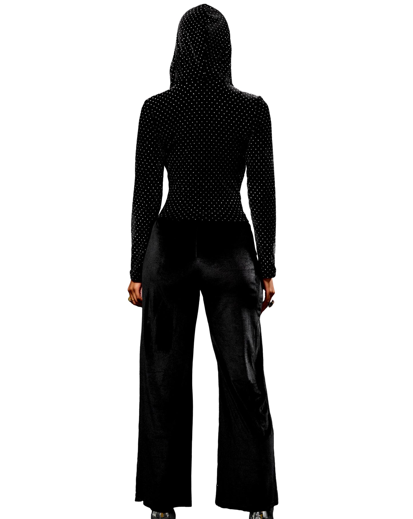 Black Velour Rhinestone Tracksuit Set