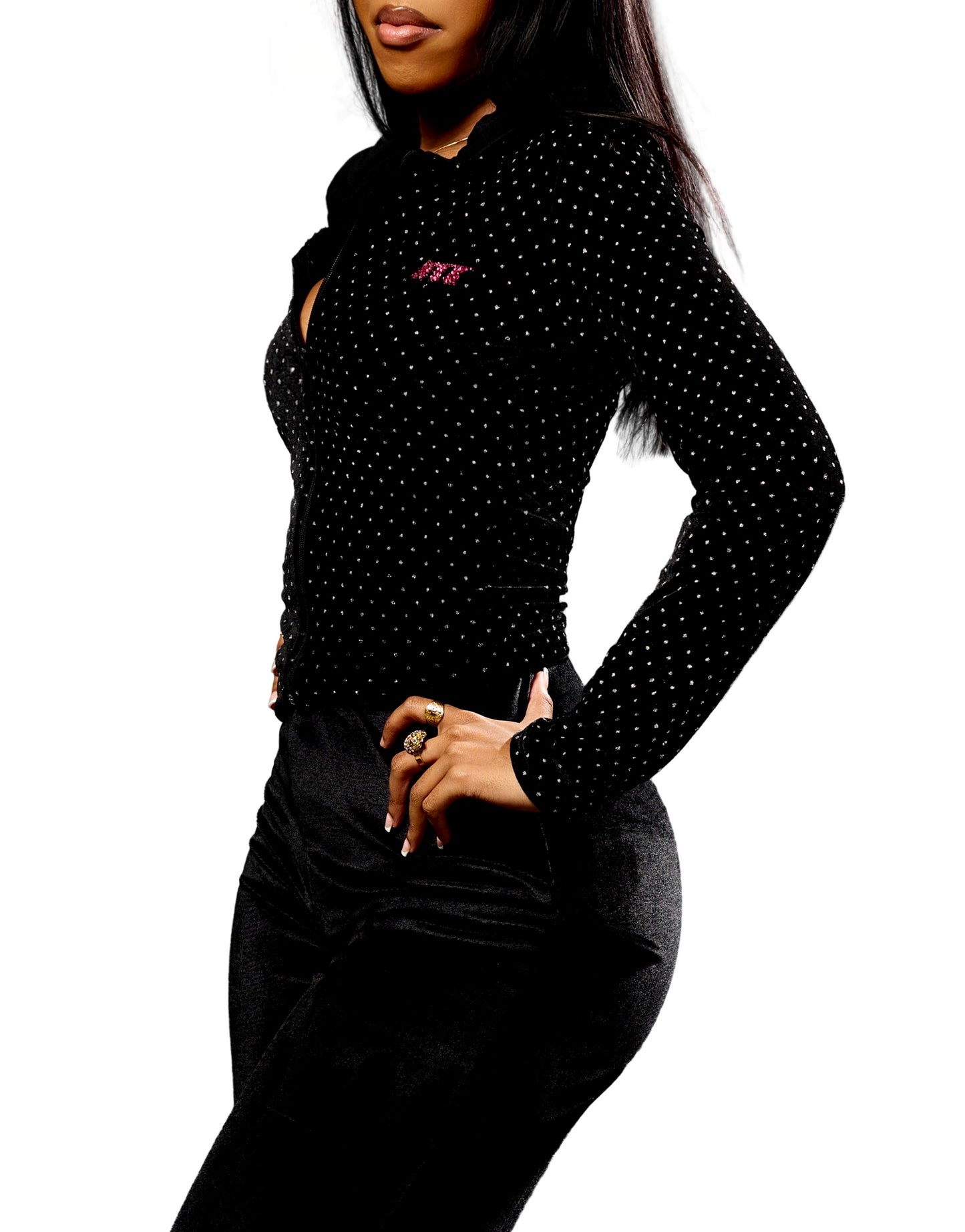 Black Velour Rhinestone Tracksuit Set
