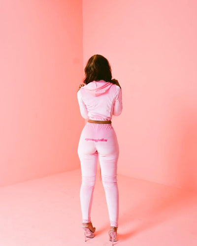 Crush Velour Crop Hoodie Set – Pink